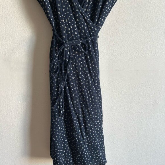 Brandy Melville Sz S Navy Blue Dainty Floral Cottagecore Mini Wrap Dress - Picture 6 of 11